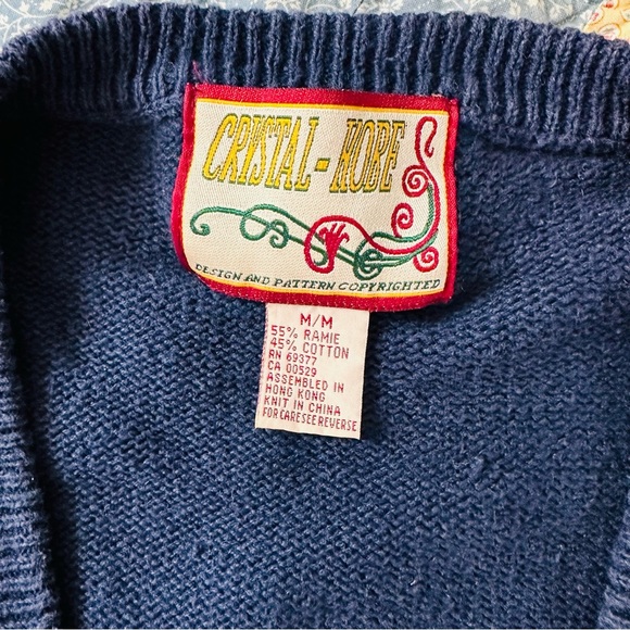 Vintage Holiday Christmas Cardigan Navy Blue Crystal-Kobe Size Medium V Neck - Picture 2 of 12